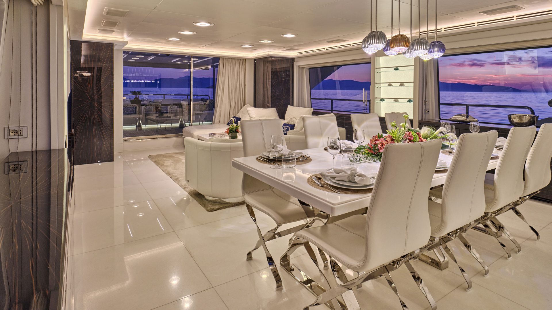 Main Salon - Dining Table - By Night